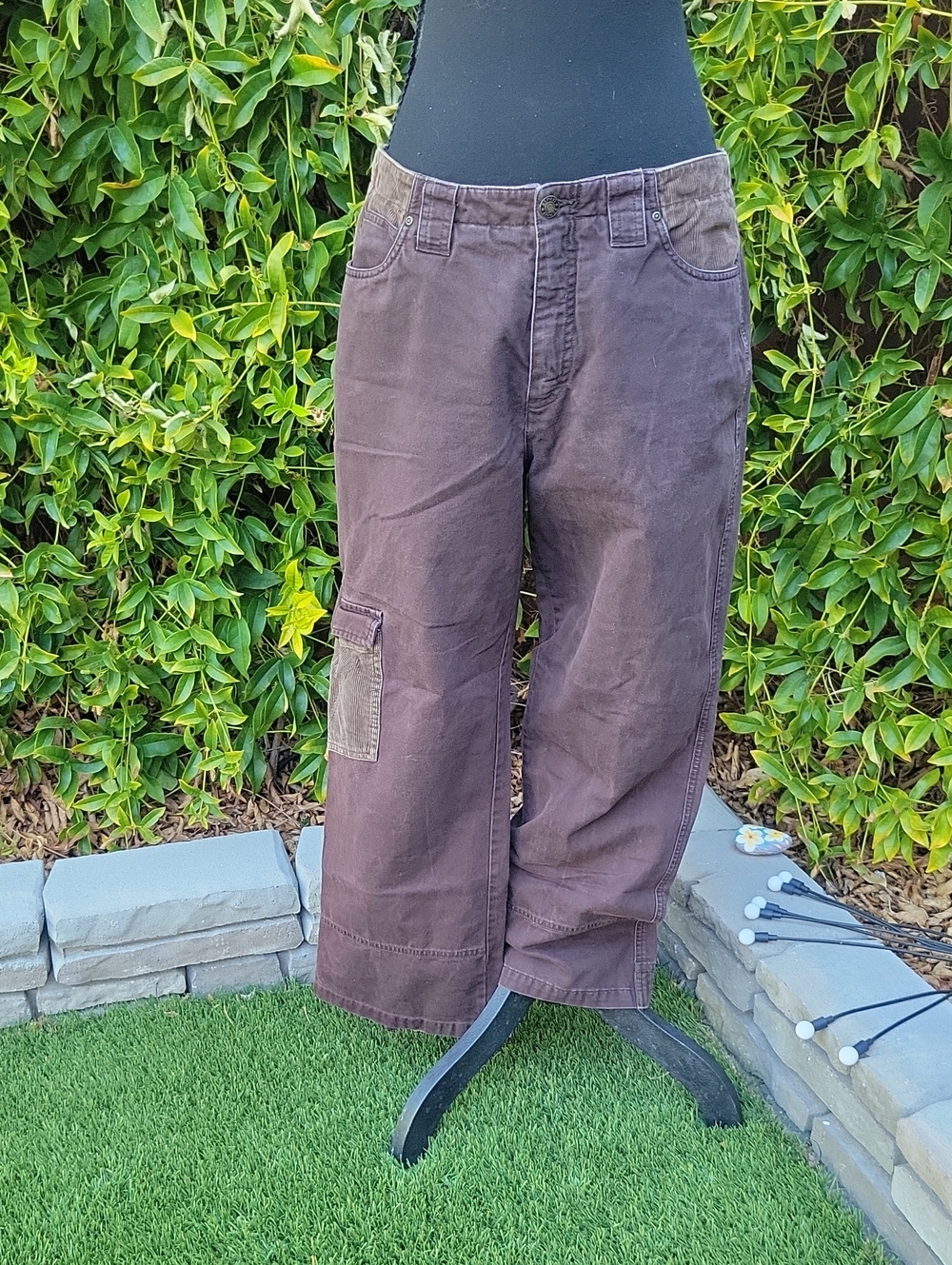 Vintage Esprit Dark Brown With Corduroy Patched Cropped Cargo Pants JR13